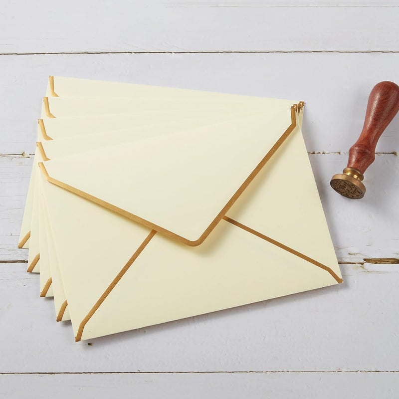 Homtable 100 Pack A7 Envelopes 5 x 7 Card Envelopes V Flap with Gold Border for Office, Wedding Gift Cards, Invitations, Graduation, Baby Shower, Parties (Cream Color, 5.32 x 7.28 Inches) - Image 4